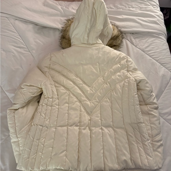 Lane Bryant Cream Puffer Jacket with Faux Fur Hood - Picture 2 of 6